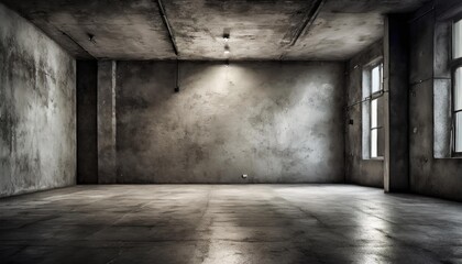 a grey room with concrete floor and wall creating an atmospheric atmosphere