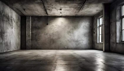 Fotobehang a grey room with concrete floor and wall creating an atmospheric atmosphere © Makayla