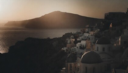 santorini greece famous oia in sunset time golden hour