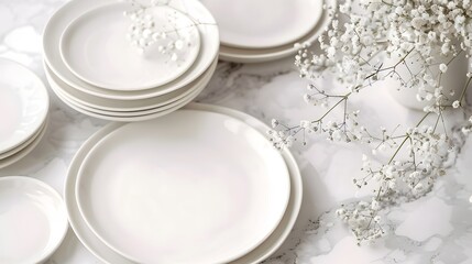 Obraz na płótnie Canvas Empty white ceramic plates with decorations 