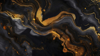 Black, gold and yellow Ink abstract gold paint marble background banner