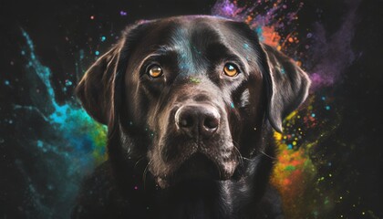 digital painting of a labrador retriever head with colorful splashes