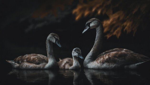 swan family in fall