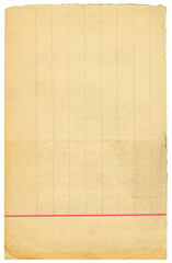 Alter Merkzettel mit Linierung unt roter Linie - Papierstück aus altem Schulheft