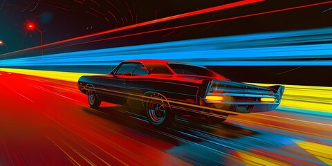 muscle car illustration, motors, roadtrips, ai image of cars