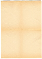 Vergilbtes A4 Blatt doppelt kreuzförmig gefalten blanko vergilbt als Hintergrund für Bildmontagen oder Collagen