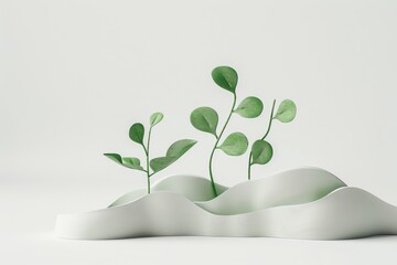 Modern logo featuring a stylized 3D illustration of microgreen elements, blending abstract shapes with realistic textures.