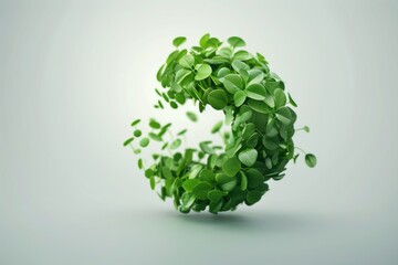 Dynamic floating wreath of green leaves conveying movement and growth. Eco-friendly digital art ideal for green-themed presentations, logo and advertising.