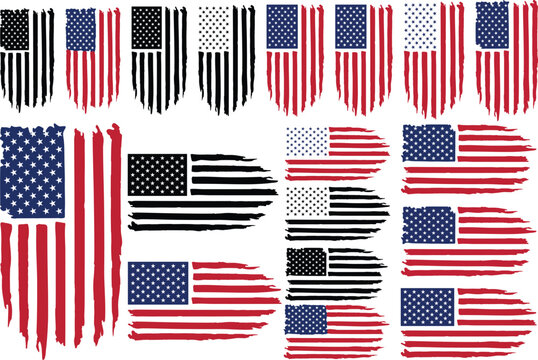 American Distressed Flag Bundle Vector, American Distressed Flag Silhouette Design, American Distressed Flag Clipart, 4th July American Distressed Flag Illustration, Cricut and Silhouette cut files