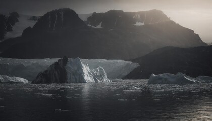 icebergs in greenland in the soft sunset light - obrazy, fototapety, plakaty