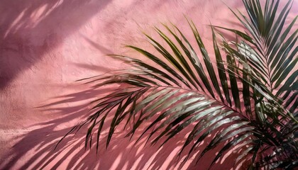 shadow palm leaves on pink wall hd background wallpaper desktop wallpaper