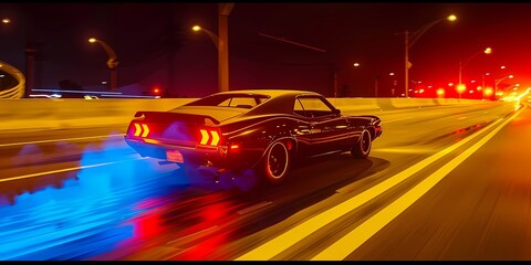 Fototapeta premium muscle car illustration, motors, roadtrips, ai image of cars