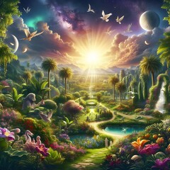 Garden of Eden or Garden of God, the Terrestrial Paradise. GenesisHD AND 3D PIC beautiful nature seen