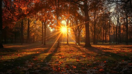 Sunlight filtering through park trees