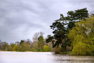 Hever Castle lake in spring, Kent, England