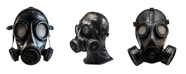 Assortment of Gas Masks for Nuclear Radiation, Isolated on Transparent Background, PNG - obrazy, fototapety, plakaty