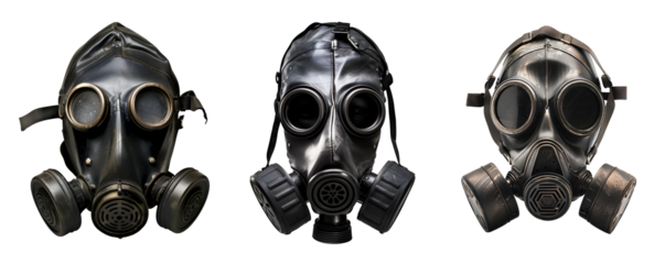 Collection of Gas Masks for Nuclear Radiation, Isolated on Transparent Background, PNG