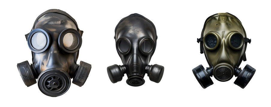Nuclear Radiation and Set of Gas Masks, Isolated on Transparent Background, PNG