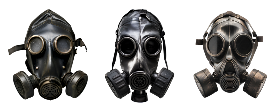 Collection of Gas Masks for Nuclear Radiation, Isolated on Transparent Background, PNG