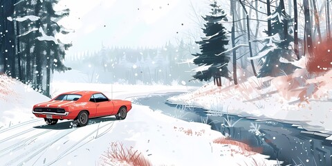 muscle car illustration, motors, roadtrips, ai image of cars