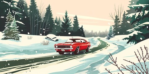 muscle car illustration, motors, roadtrips, ai image of cars