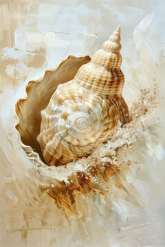 Sea shell abstract oil painting poster living room idea decoration, seashell fossil concept art deco