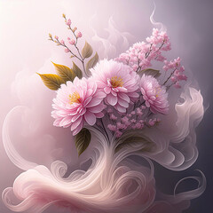 Abstrakcyjne różowe kwiaty. Tapeta kwiatowa, dekoracja ścienna. Bukiet letnich kwiatów - obrazy, fototapety, plakaty
