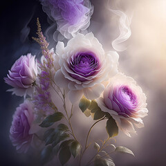 Makro kwiaty, fioletowe róże. Tapeta kwiatowa. Bukiet róż. Dekoracja ścienna. Wzór kwiatowy, abstrakcja - obrazy, fototapety, plakaty