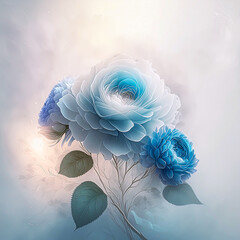 Makro kwiaty, niebieskie róże. Tapeta ścienna kwiatowa, dekoracja. Bukiet róż.. Wzór kwiatowy - obrazy, fototapety, plakaty