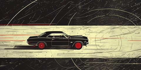 muscle car illustration, motors, roadtrips, ai image of cars