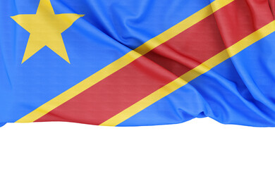 Flag of Democratic Republic of the Congo isolated on white background with copy space below. 3D rendering - 781648369