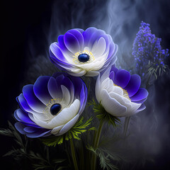 Wiosenne  niebieskie kwiaty zawilce. Tapeta kwiatowa, dekoracja na ściane, abstrakcja - obrazy, fototapety, plakaty