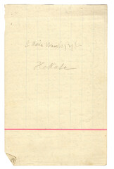 Alter Zettel - liniert mit Schrift bzw. Notiz in Bleistift und roter Linie