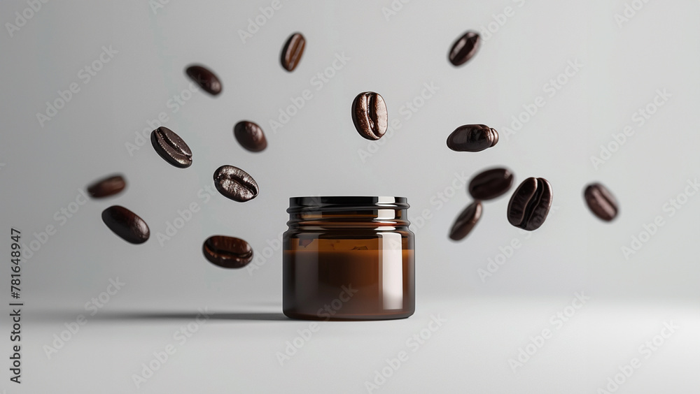 Wall mural a jar of moisturizer surrounded by 7 coffee beans.