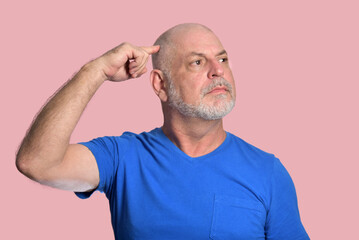 portrait adult man bald white beard face expression happy thoughtful male model gentleman in casual clothes image