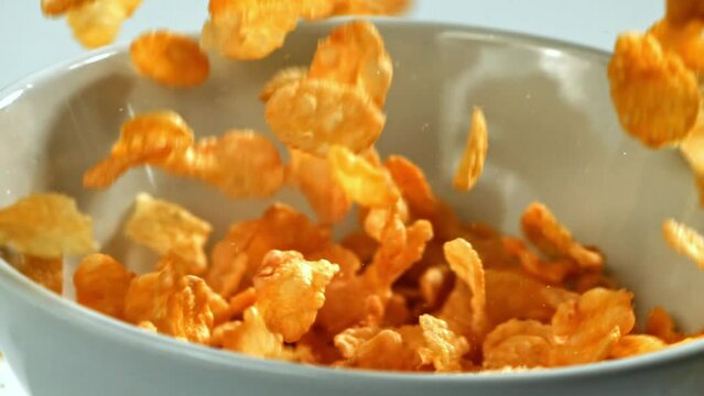 Super slow motion cornflakes. High quality FullHD footage
