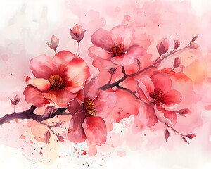 A beautiful watercolor illustration of pink spring flowers, perfect for use in nature-themed designs or for a romantic celebration.