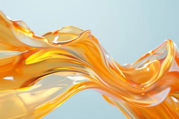 Foto op Plexiglas 3D rendering of a flowing liquid glass shape, minimal glossy wavy fluid motion © furyon