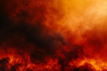 Abstract Fiery Red Sky with Black Smoke and Flames, Wide Banner Background for Dramatic Design Projects - obrazy, fototapety, plakaty