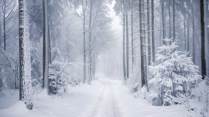Fototapeta na wymiar Snowy path through a forest