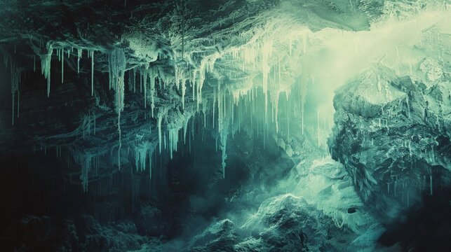 A cave with ice and icicles