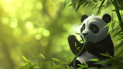 Tranquil Baby Panda Enjoying a Serene Bamboo Forest Setting