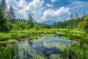 Serene Heidenreichsteiner Moor Nature Reserve, Lush Green Peatbog Landscape in Austria
