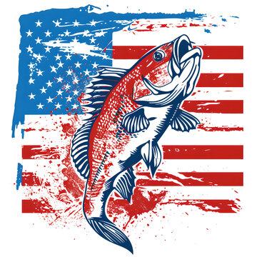 patriotic fishing themed t-shirt design, logo with a white background
