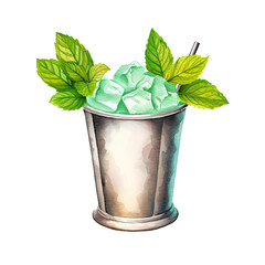 Mint julep cocktail with crushed ice and fresh mint garnish - obrazy, fototapety, plakaty