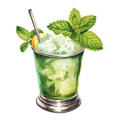 Mint julep cocktail with crushed ice and fresh mint garnish - obrazy, fototapety, plakaty