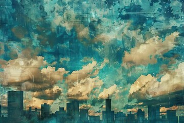 Surreal Cloudscape Above City in Style of Van Gogh Oil Paintings, Abstract Illustration Background - obrazy, fototapety, plakaty