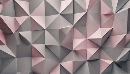 closeup of geometric squares triangles polygon wall pattern in different grey rose pink tones with 3d effect modern design background web business texture