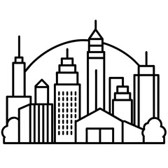 black and white city skyline