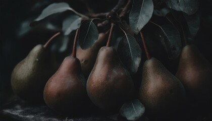 ripe organic cultivar pears in the summer garden
